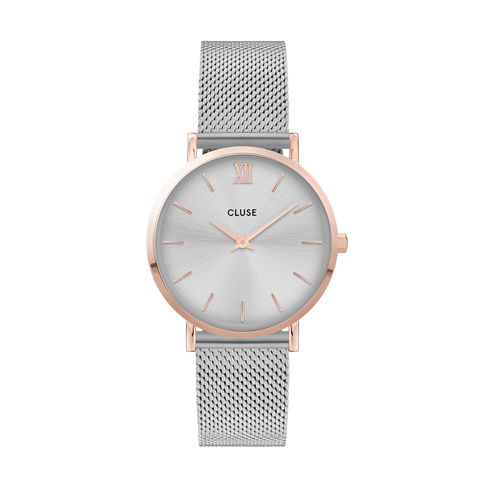 CLUSE Minuit Mesh Rose Gold/Silver Watch