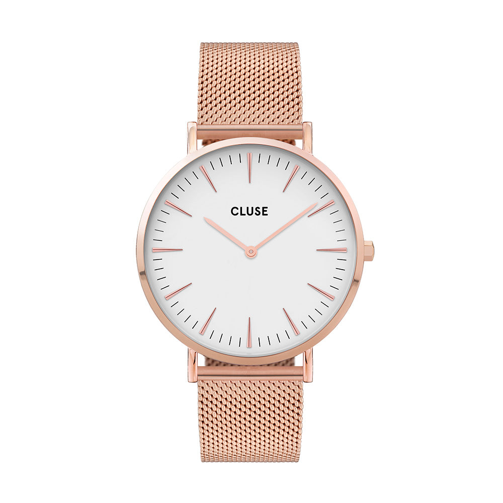 CLUSE Boho Chic Mesh Rose Gold/White Watch