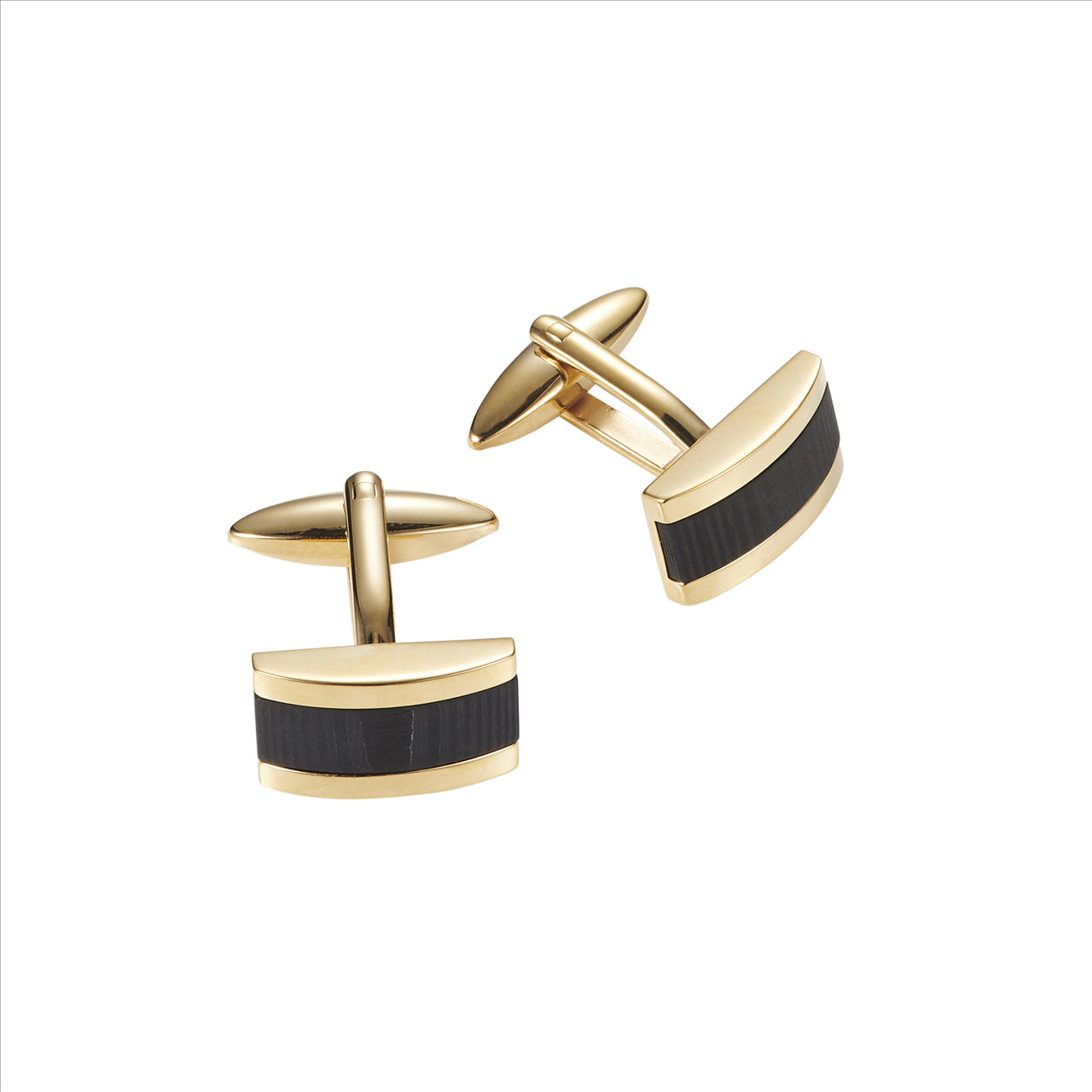 Stainless Steel/IP 14k Gold/Wood patterned Carbon Fibre Cufflinks