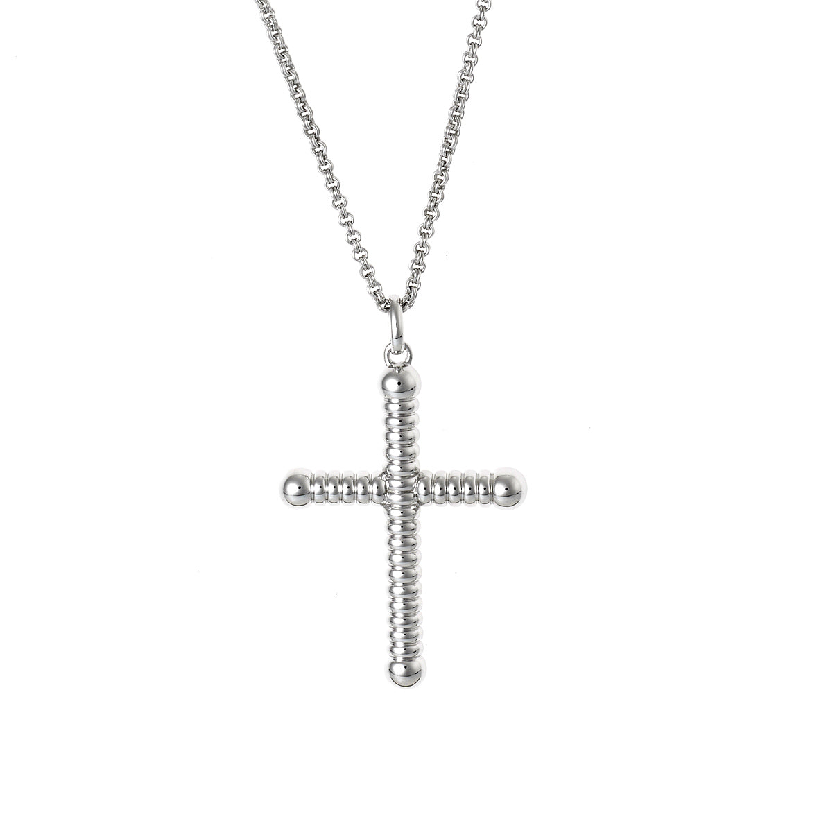 Rhodium plated Sterling Silver Twist Cross - 55cm Chain