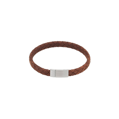 Thin Brown Italian Leather/ Stainless Steel Bracelet