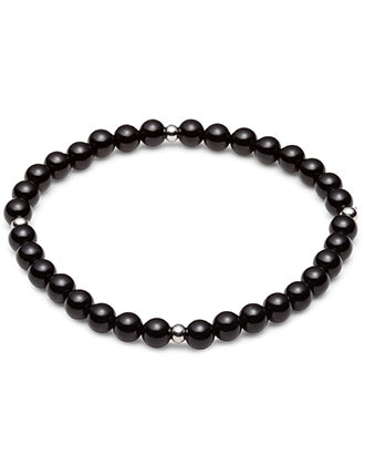 Black Agate Beaded Stainless Steel Ball Bracelet
