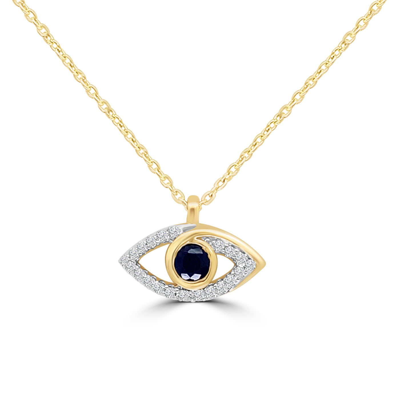 9K Yellow Gold Sapphire & Diamond Eye Pendant