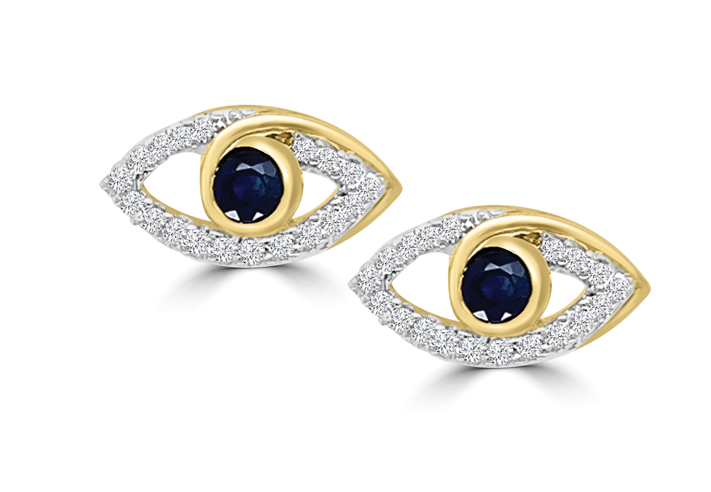 9K Yellow Gold Sapphire & Diamond Eye Stud Earrings
