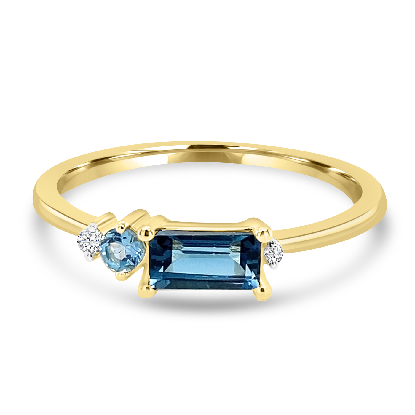 9K Yellow Gold Blue Topaz & Diamond Dress Ring
