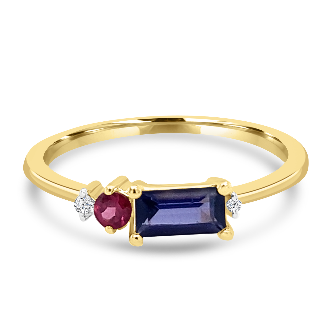 9K Yellow Gold Iolite, Rhodolite Garnet & Diamond Dress Ring