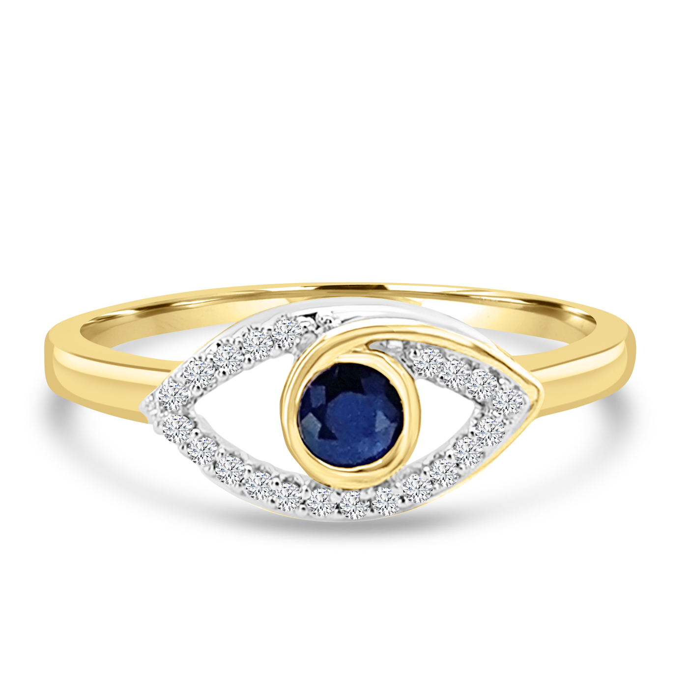 9K Yellow Gold Sapphire & Diamond Eye Dress Ring