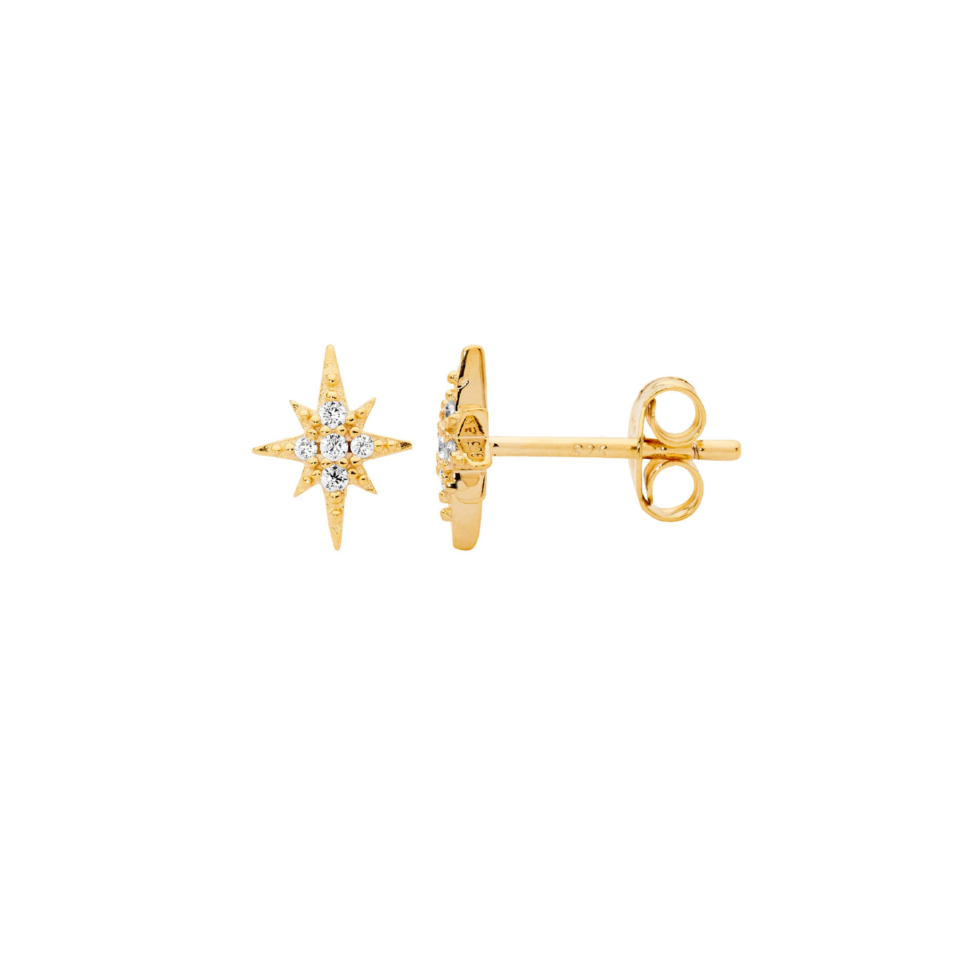 Sterling Silver Gold Plated CZ Star Stud Earrings