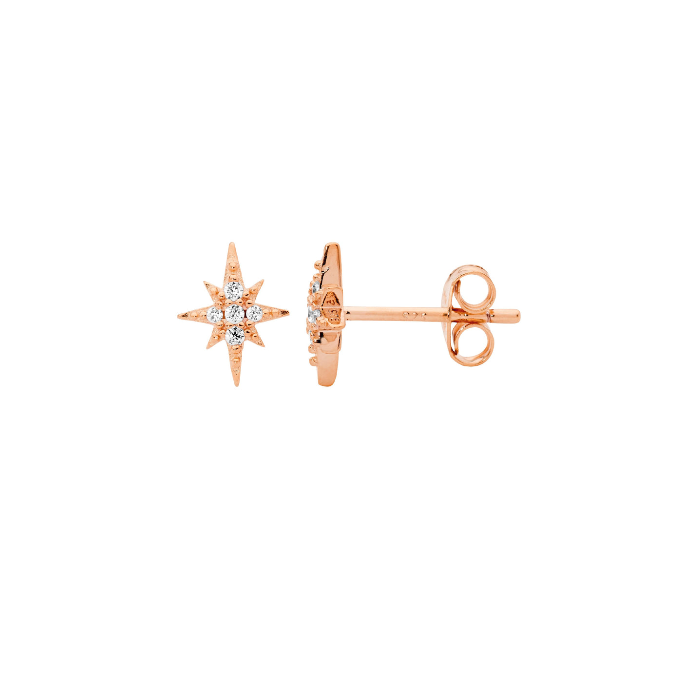 Sterling Silver Rose Gold Plated CZ Star Stud Earrings
