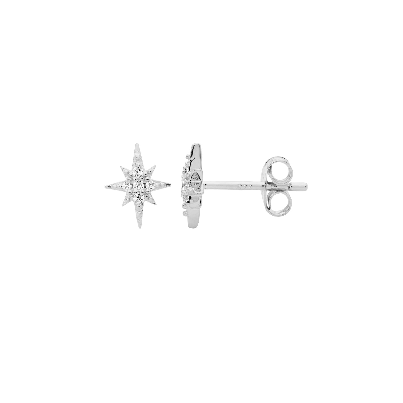 Sterling Silver CZ Star Stud Earrings