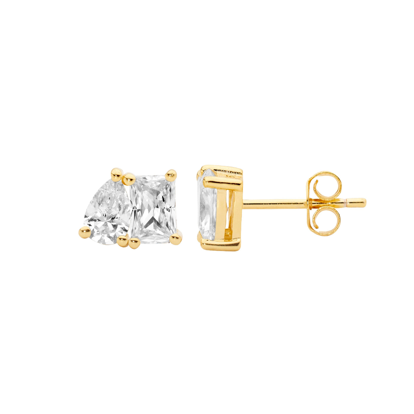 Sterling Silver Gold Plated CZ Stud Earrings