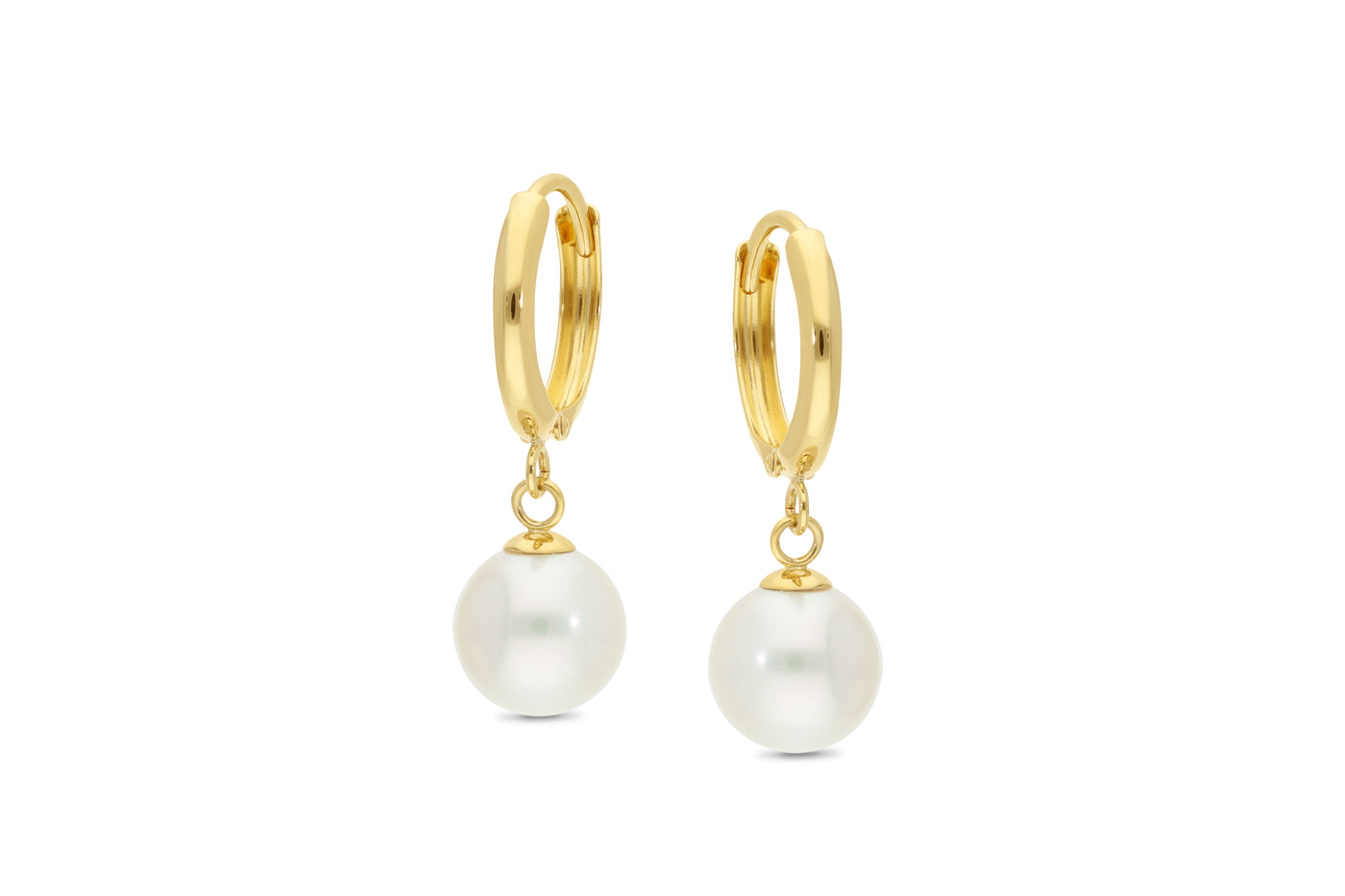 9K Yellow Gold Freshwater Pearl Huggie Drop Earrings