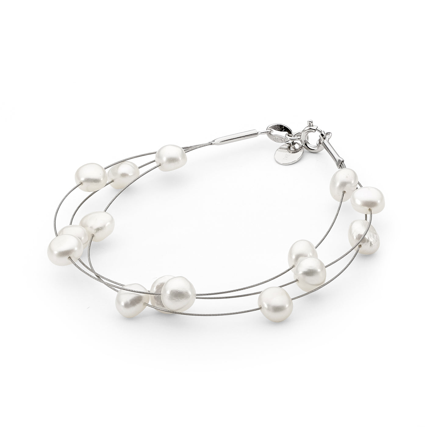 Keshi Freshwater Pearl Sterling Silver Wire Bracelet