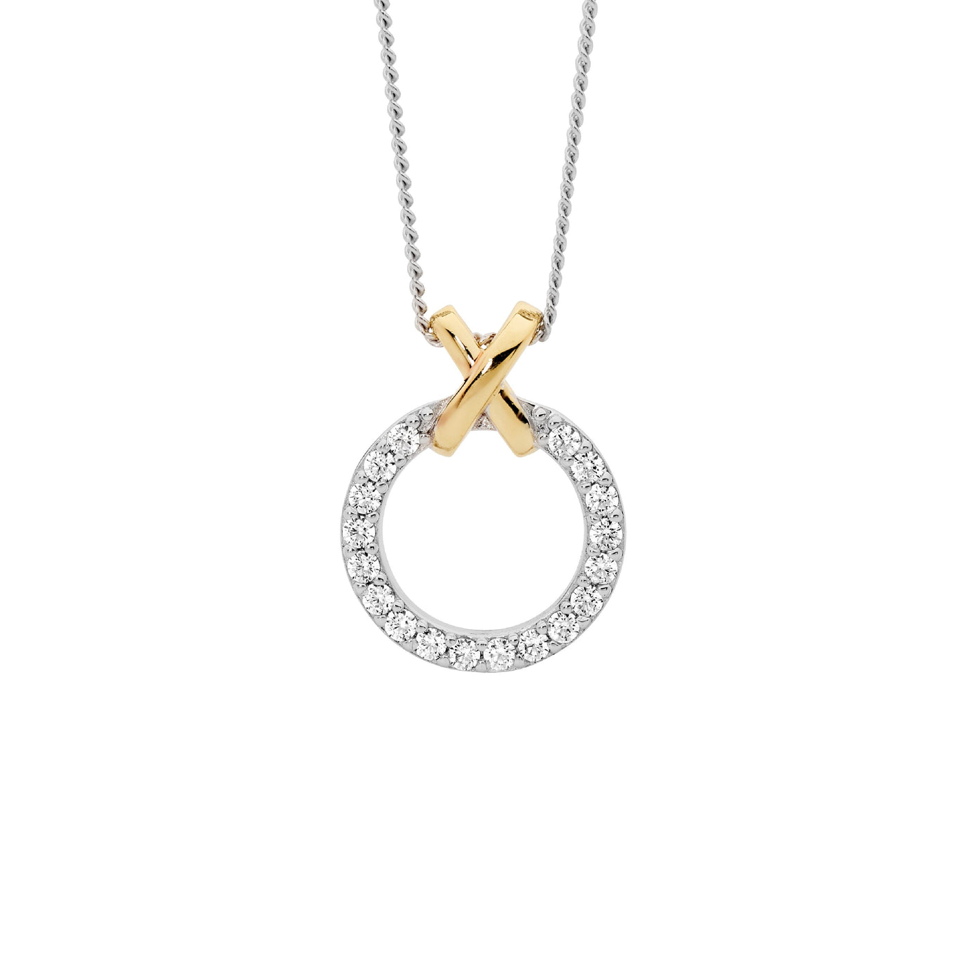 Sterling Silver CZ Circle Pendant with Gold Plated Bale