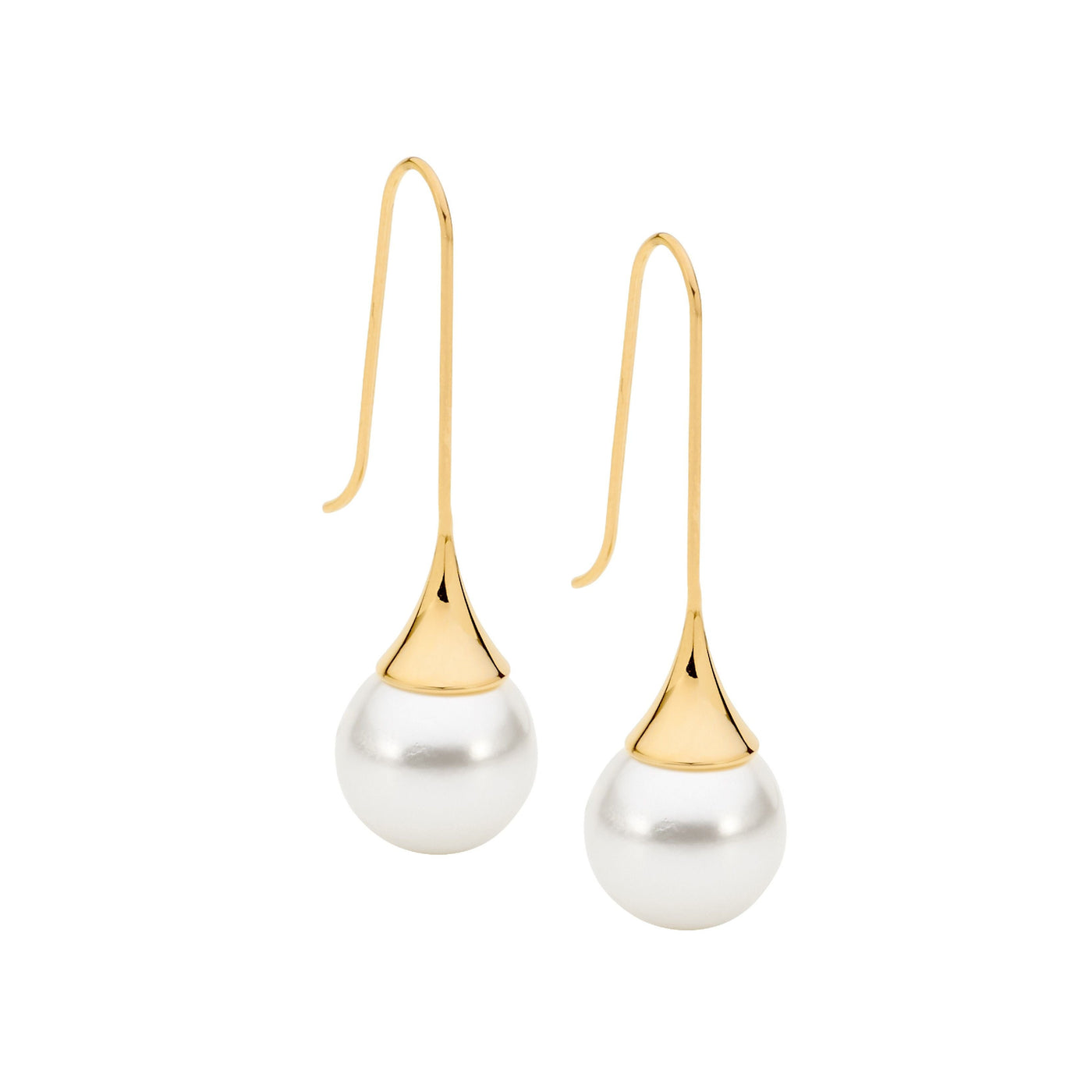 Stainless Steel Gold Plated Shell Pearl Drop Earrings