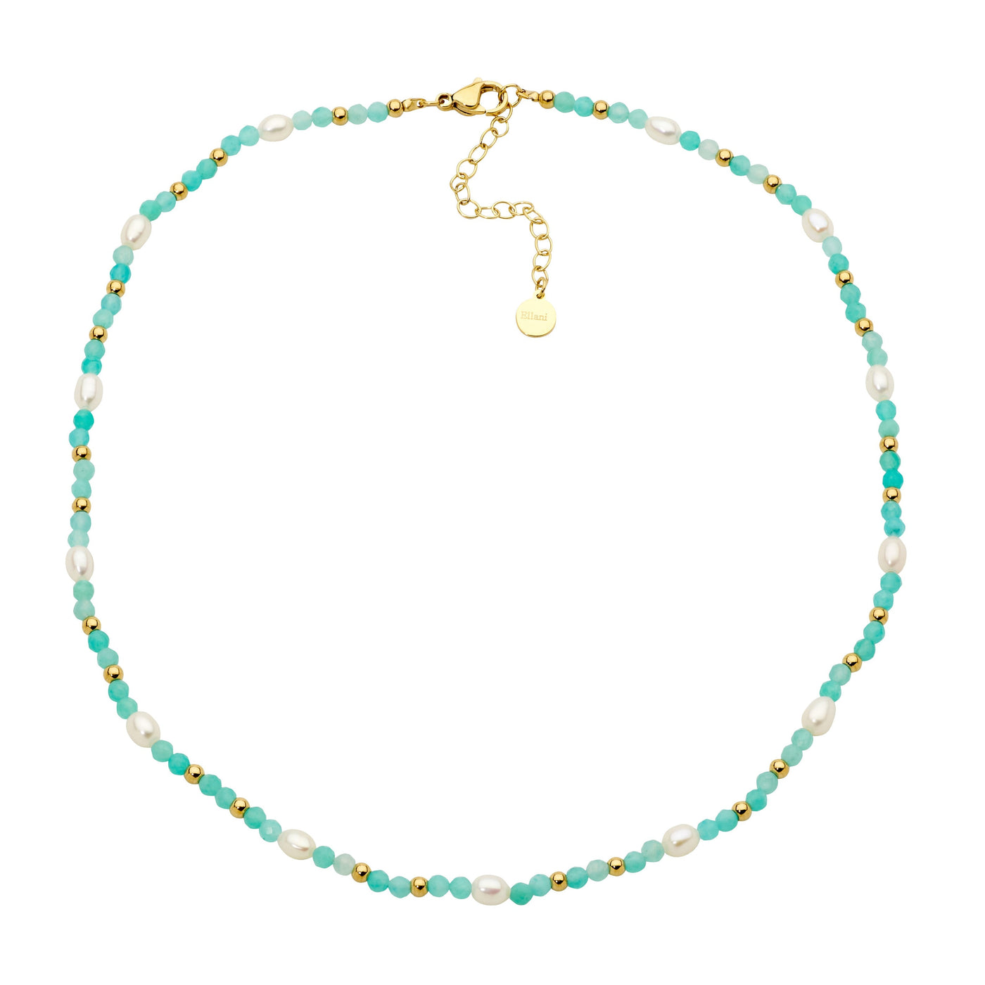 Stainless Steel Gold Plated Amazonite & Freshwater Pearl Necklace
