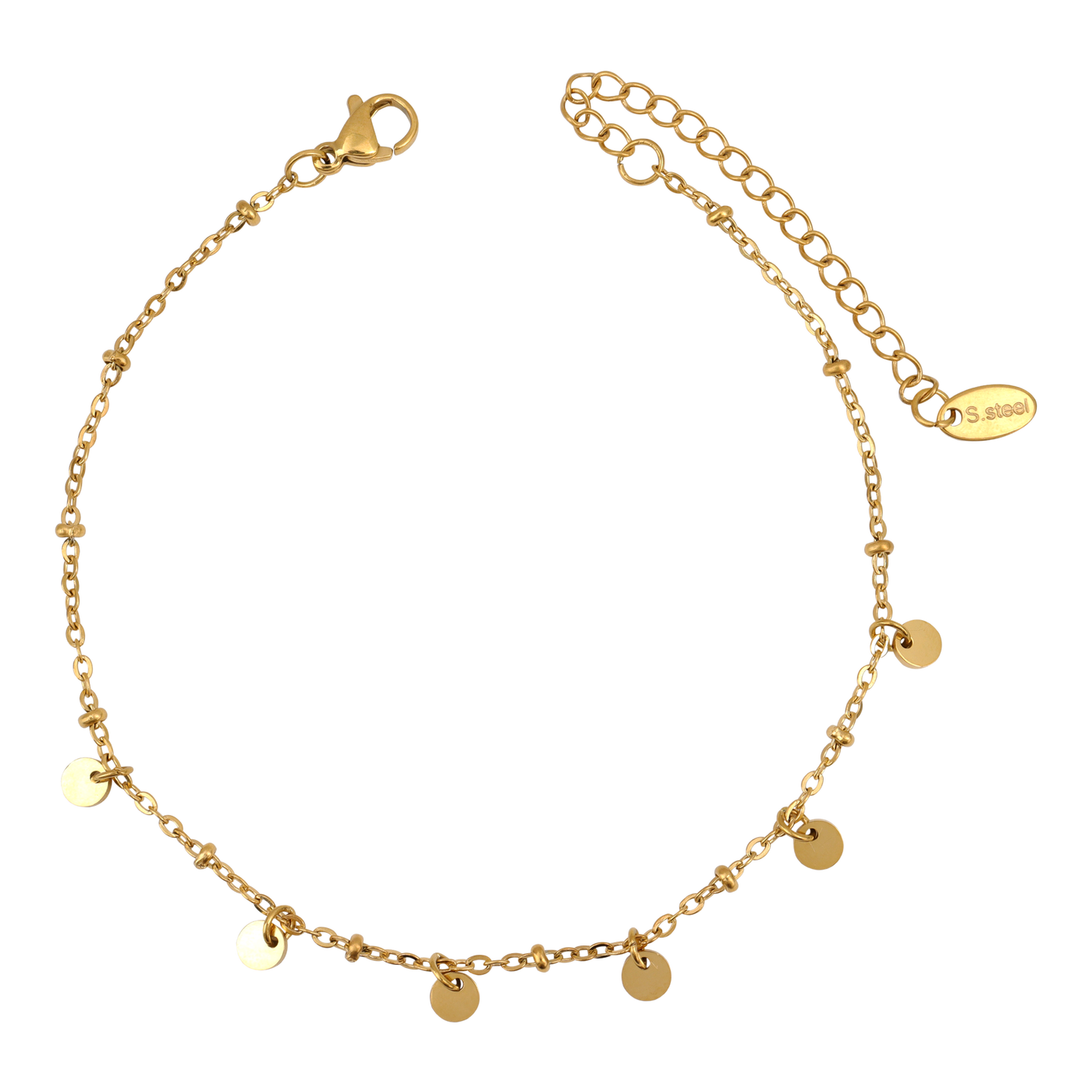 Stainless Steel Gold Plated Adjustable Disc Anklet